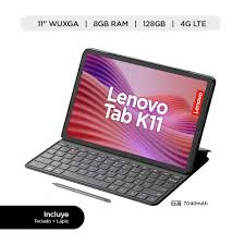 Tablet Lenovo Tab K11 11" LTE, 128GB, 8GB RAM, cámara principal 13MP, frontal 8MP, 7040 mAh, gris + Teclado + Lápiz